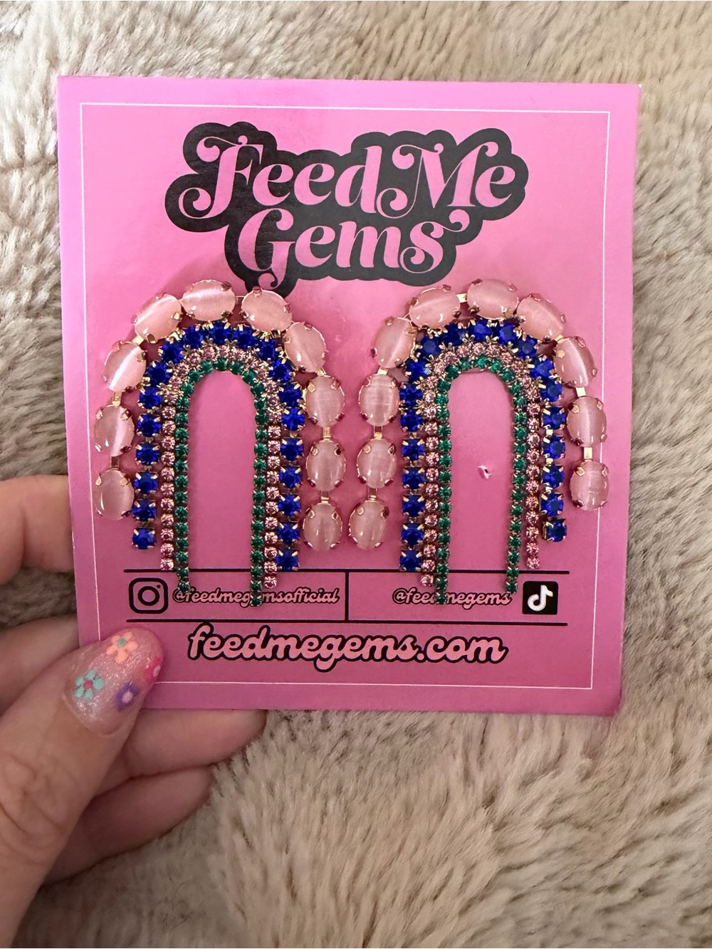 Feed Me Gems Pink Rhinestone Rainbow Earrings